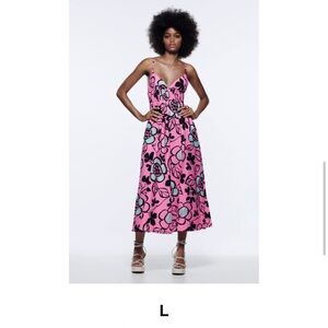 Zara Pink Floral Midi Dress